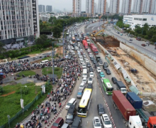 Severe Traffic Jam After Motorcycle Ban at Expressway Ramp in Ho Chi Minh City