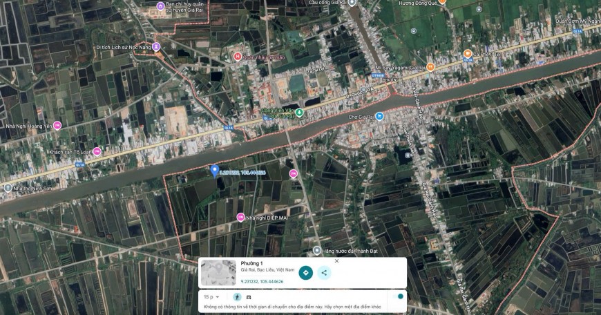 Land for Sale in Gia Rai - Ganh Hao Town, Prime Streetfront Location, Bac Lieu | Price: 1.2 Billion VND